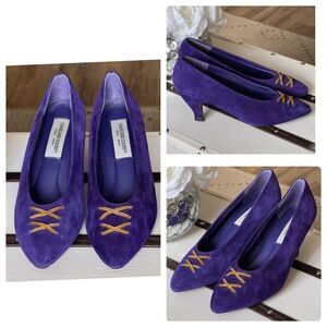 Carriage Court Vintage Blanche Purple Suede Upper Kitten Heel Shoes Size 6.5
